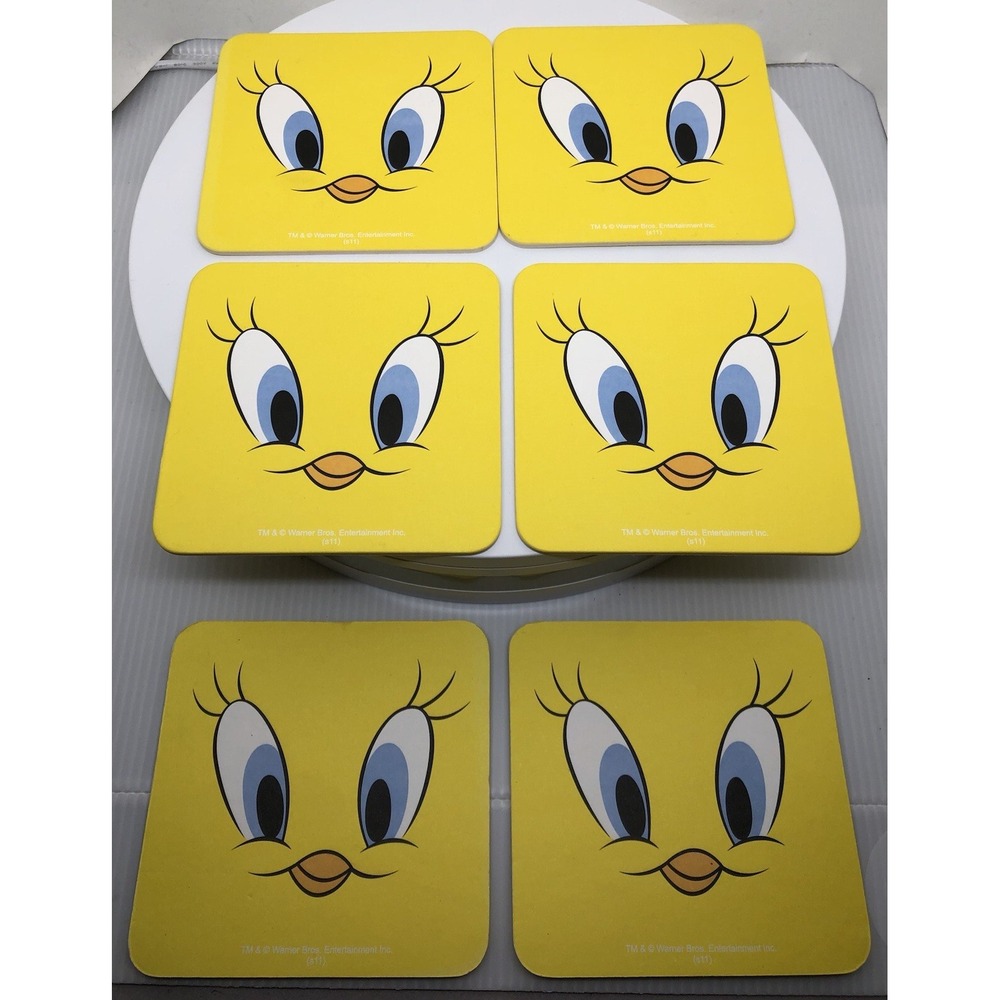 Rare Retro Looney‎ Tunes Tweety Bird 6 Drink Coasters Set, Warner Brothers